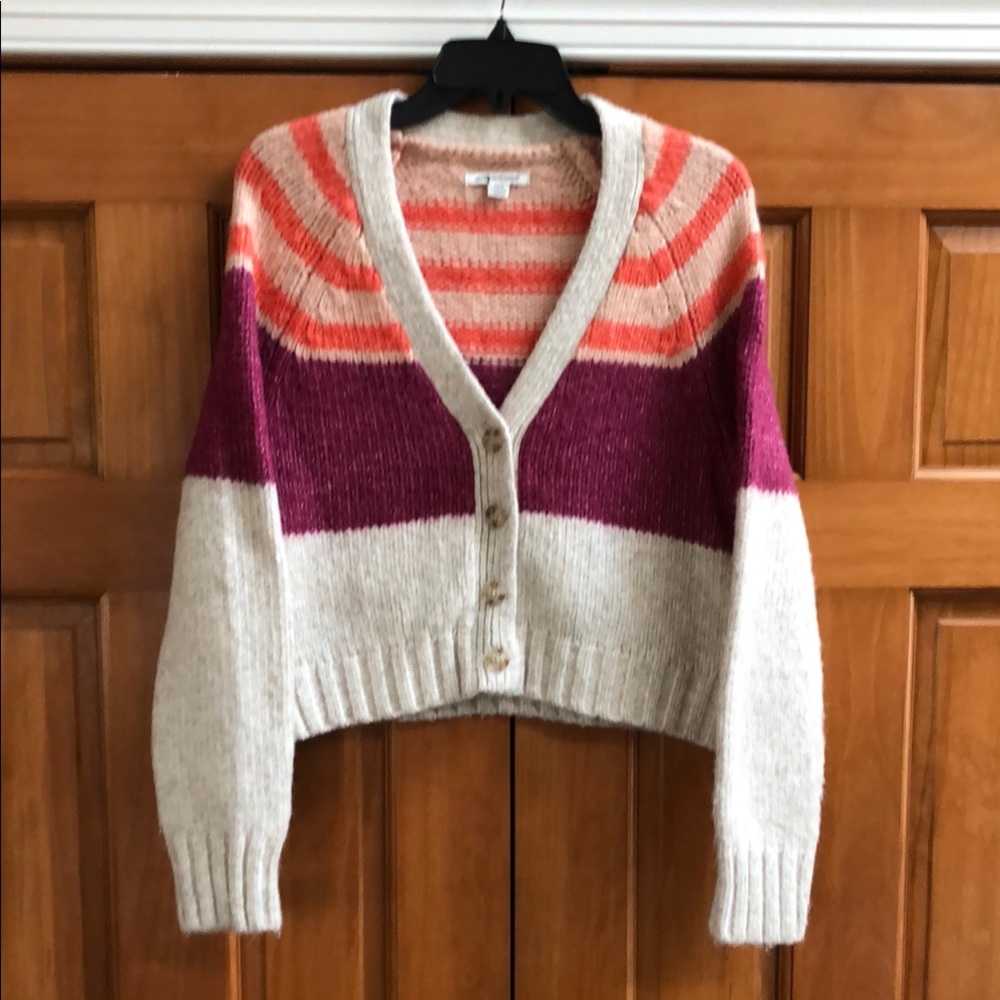 American Eagle Outfitters Striped Cardigan in Cream, Pink, and Orange